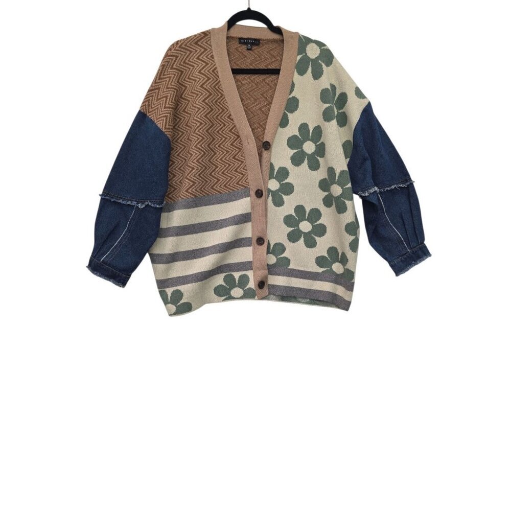 Blue Brush Pieced Cardigan Sweater Women's Size Medium - Picture 11 of 11